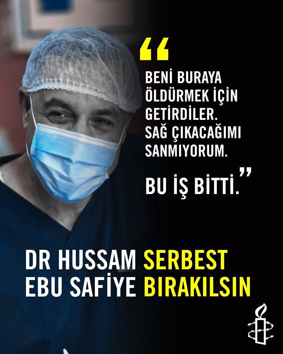 aforgutu's tweet photo. ⚠️ Dr. Hussam Ebu Safiye’nin İsrail cezaevlerinde maruz bırakıldığı işkence ve diğer türde kötü muamele nedeniyle hayatının yakın tehlike altında olduğu haberlerinden ciddi kaygı duyuyoruz.

🚨 İsrail Cezaevi İdaresi’ni Dr. Ebu Safiye’nin şiddetten tam olarak korunmasını, yeterli tıbbi tedavi görmesini ve bağımsız gözlemcilerin acil ziyaretine izin verilmesini sağlamaya çağırıyoruz.

🛑 İsrail yetkilileri Dr. Ebu Safiye’yi derhal ve koşulsuz serbest bırakmalı.
İmzacı ol 👉 https://t.co/m7903sarxA