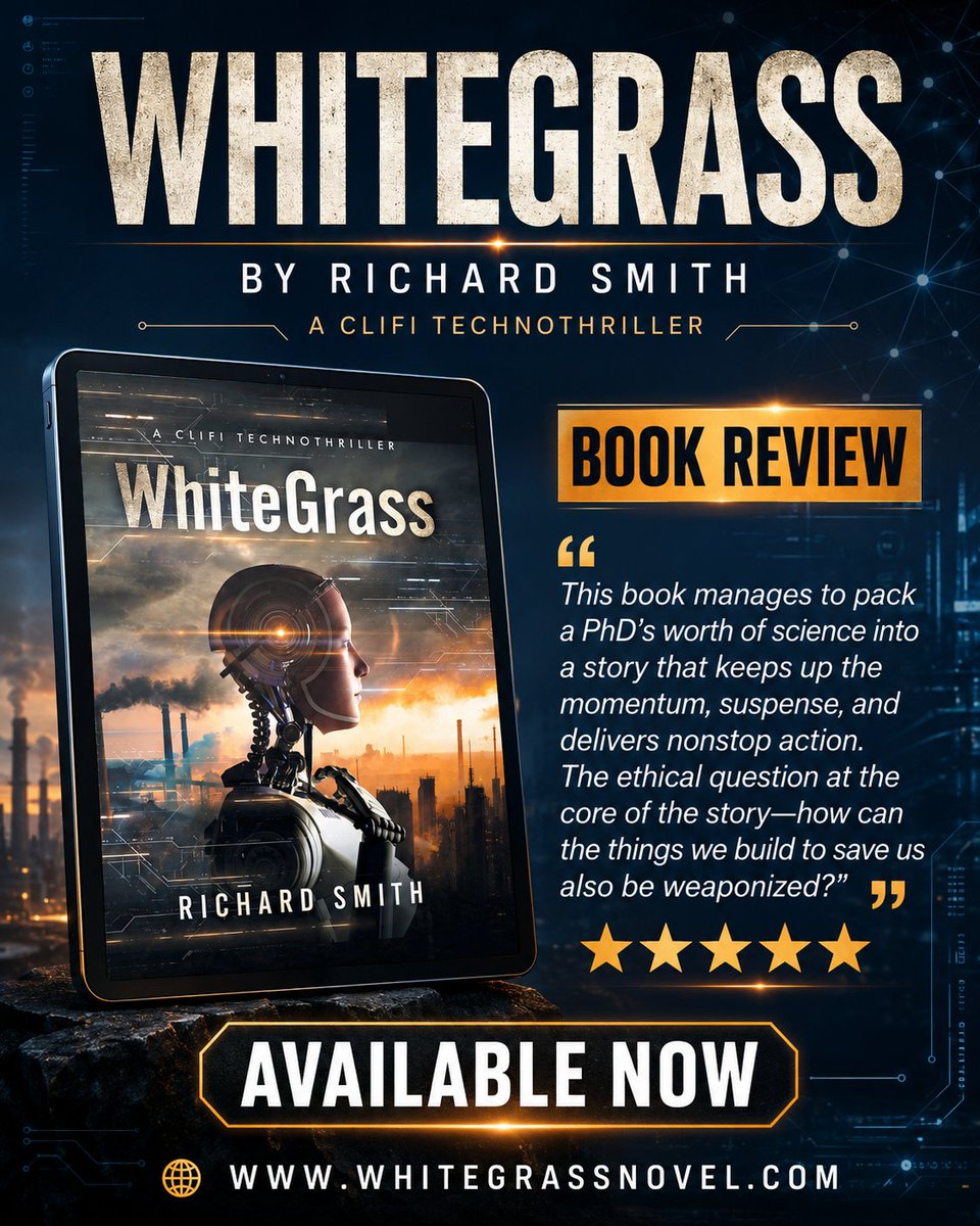 WhtGrass's tweet photo. Dive into a world where science, suspense and ethical questions collide. WhiteGrass by Richard Smith delivers a fast-paced clifi technothriller that asks: what happens when the technology built to save us becomes the greatest threat?

https://t.co/1BgIBx2RL7

 #RichardSmith https://t.co/ikrWntY0wM