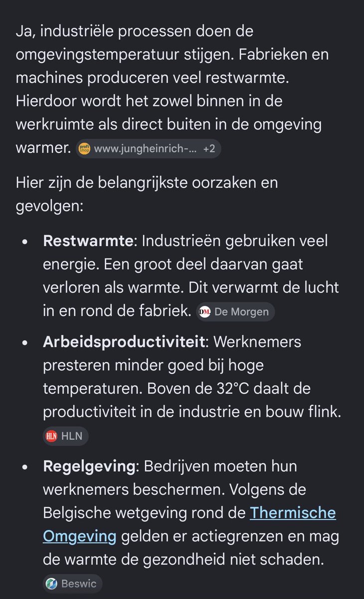 CarineKnapen's tweet photo. WEETJE VAN DE DAG

Ik vroeg mezelf deze ochtend af hoe het mogelijk is dat de temperatuur in mijn regio vandaag gestaag stijgt van 18 gr C ( ochtend) naar 27 gr C (namiddag ) hoewel het al de hele dag zwaarbewolkt is ( overcast = hemel volledig bedekt). Bizar.

Sommigen zullen stellen dat het komt door een warme wind uit andere regio maar die vlieger gaat niet op. Er waait een frisse westenwind. Dat is het dus niet. 
Anderen zullen stellen dat het komt door een hoge luchtdruk maar we zitten op dit moment niet in dergelijke situatie. Dat is het  dus ook niet. 

Volgens Ai is het - naast warme wind en hoge luchtdruk - de fout van de mens: 

- Menselijke warmtebronnen : Mensen, dieren, motoren, elektrische apparaten en lampen produceren hitte of afvalwarmte die de omgevingstemperatuur doen stijgen.
- isolatie : In huizen of auto's houdt goede isolatie de warmte vast. Dit is handig in de winter, maar zorgt in de zomer voor een snelle temperatuurstijging. 
Geen woord over andere mogelijke oorzaken terwijl die er wel degelijk zijn. 

Een overzicht :
1. Datacenters geven constant hoge warmte af die de omgevingstemperatuur in een straal van 10 km tot wel 9 gr C kan doen stijgen wat mogelijk kan verklaren waarom er zo een grote temperatuurverschillen zijn over een relatief korte afstand van bvb 100 km.
2. Windmolenparken doen de omgevingstemperatuur stijgen ( vooral s nachts ). Studies in de US hebben aangetoond dat de temperatuur in regio’s waar  grote windmolenparken zijn tot wel 3 gr C warmer is, ook overdag.
3. Gascentrales idem dito. Ook deze doen de omgevingstemperatuur stijgen.
4. De industrie idem
5. Vliegtuigen idem. Hoeveel vliegtuigen passeren er dagelijks boven onze hoofden en wat stoten ze - behalve hitte - uit?
6. Huishoudtoestellen. Alle elektrische apparaten geven warmte af die zich verspreid.
7. Geoengineering. De lucht zit vol zware metalen die warmte aantrekken en vasthouden en een hitte koepel veroorzaken. 
…

Er is niets natuurlijk aan wat wij de afgelopen jaren meemaken en allemaal onder de noemer “ klimaatverandering”, “ klimaatverstoring” en “ global boiling” geplaatst wordt. 
Ook hittegolven worden artificieel tot stand gebracht ( lees over Ionospheric heaters en hoe ze werken). 

Laat u niets wijsmaken. Lees. Informeer u.