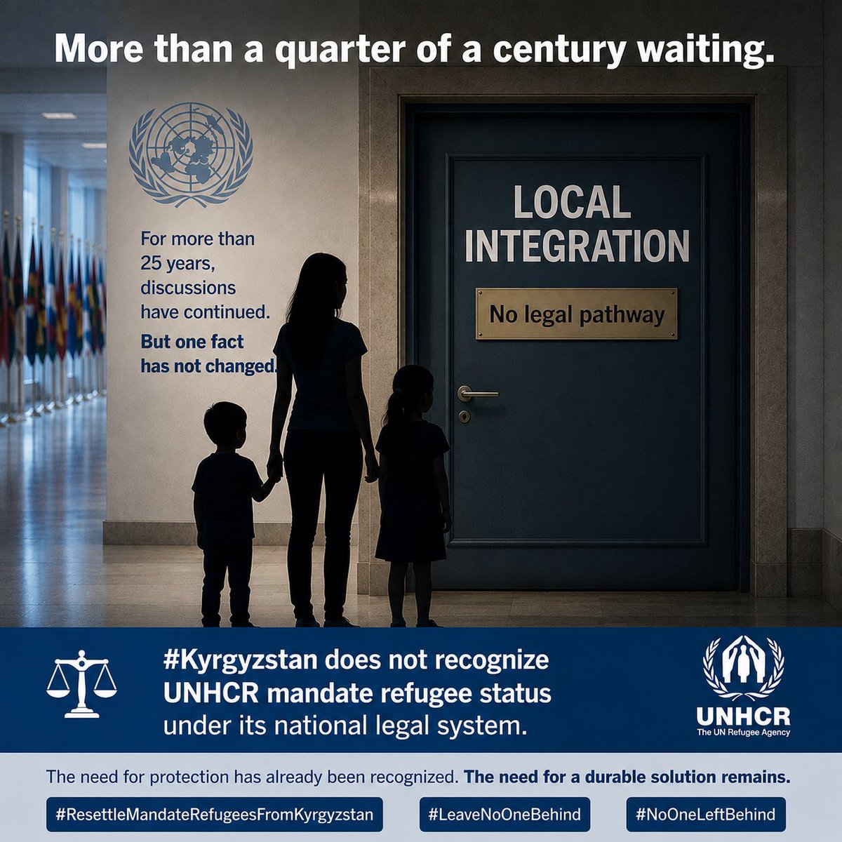 afghan_rf's tweet photo. ⏳ After Decades, One Fact Has Not Changed
For more than a quarter of a century, discussions, consultations, meetings, seminars and policy dialogues have come and gone.
But one fact has remained unchanged:
#Kyrgyzstan does not recognize UNHCR mandate refugee status under its national legal system.
For those who remain, return to Afghanistan is not safe. Yet without national recognition, there is no secure legal pathway to local integration.
For more than a hundred UNHCR-recognized mandate refugees—most of them women and children—this has meant decades of uncertainty despite international recognition of their need for protection.
Recognition should not become a lifelong waiting room.
We respectfully ask donor governments, resettlement countries and humanitarian partners not to let this long-standing humanitarian situation disappear behind reports, meetings, strategies, public events and discussions.
The need for protection has already been recognized. The need for a durable solution remains.
@Refugees @UNHCR_Cent_Asia @UNRefugeeAgency @UNHumanRights @UNGeneva @UN_News_Centre @IOMchief @antjegrawe @BarhamSalih @StatePRM @StateDept @USEmbassyKG @State_SCA @USUN @USUNSpox @USMissionGeneva @USAmbUN @LenaMetlegeDiab @CanadaDev @IRCC @UNHCRCanada @CanadaFP @Tony_Burke @ausgov @dfat @EricaStanford @MFATNZ @UKMissionGeneva @FCDOGovUK @eu_eeas @BelgiumUN @GermanyDiplo @SweMFA @NorwayMFA @MofaJapan_en @francediplo_EN @Irish_Aid @ShabanaMahmood @SecRubio
#Kyrgyzstan #CentralAsia #Afghanistan #Refugees #HumanRights #MandateRefugees #DurableSolutions #Resettlement #ResettleMandateRefugeesFromKyrgyzstan #WomenAndChildren #LeaveNoOneBehind