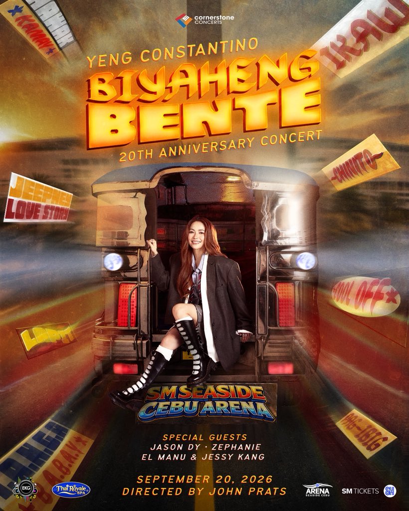 YengPLUGGEDin's tweet photo. From the Big Dome to the Queen City of the South! Hindi lang sa Araneta lalarga, abot ang pasada hanggang CEBU! 🚌💛

At siyempre, hindi lang ako ang makakasama n’yo, may special guests ding sasabay sa biyahe! 🤩

TICKETS GO ON SALE JULY 15, 2026, via SM TICKETS!

BIYAHENG BENTE CEBU
Live at SM Seaside Cebu Arena 
September 20, 2026 
Directed by John Prats 

#YengConstantino 
#JohnPrats 
#BiyahengBente 
#CornerstoneConcerts