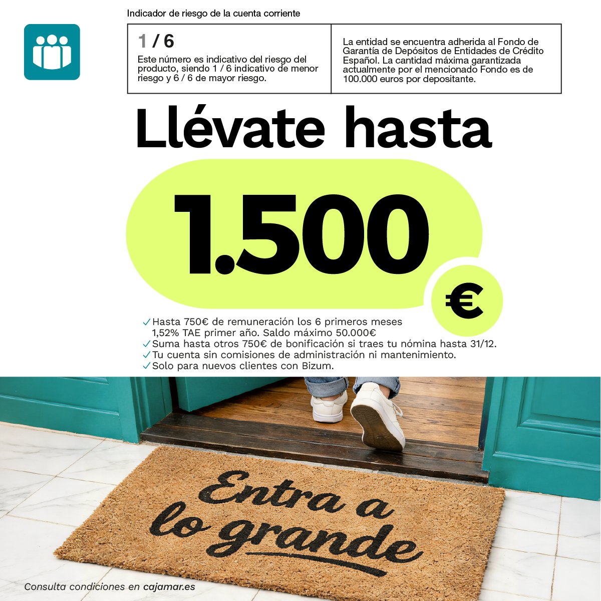 Cajamar's tweet photo. Cuenta ONLINE Wefferent | La cuenta online perfecta para tu día a día

➡️ Sin comisiones de administración ni mantenimiento.
➡️ Tarjeta de débito gratuita. Sin comisiones de emisión y mantenimiento.

Llévate hasta 1.500€.

Aquí tienes toda la info
⬇️
https://t.co/uVo4Qgl6Fd https://t.co/yuDYGqfefT
