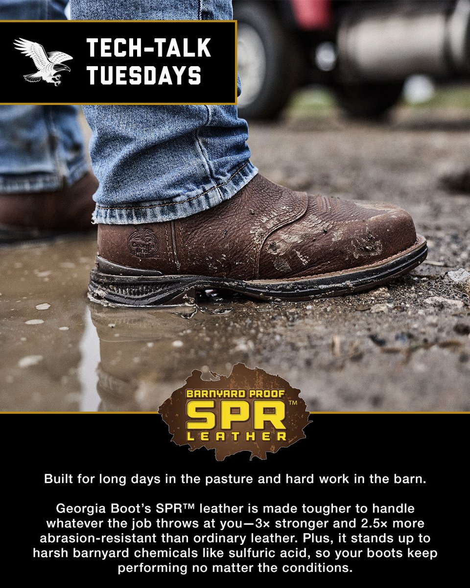 GeorgiaBoot's tweet photo. It's Tech-Talk Tuesday!

Meet Georgia Boot’s SPR™ Leather—engineered to be 3x stronger and 2.5x more abrasion resistant than regular leather. 

That means more protection, more durability, and more confidence. 

Learn more about SPR leather here: https://t.co/luabCsRrJG https://t.co/ASZPh2yKYa