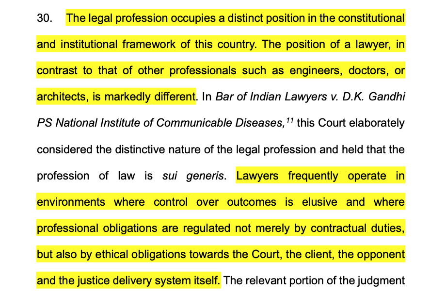 CiteCase's tweet photo. #SupremeCourt says that a position of lawyer is markedly different when compared to other professionals like engineers, doctors or architects ! https://t.co/Nvemi4GjQQ