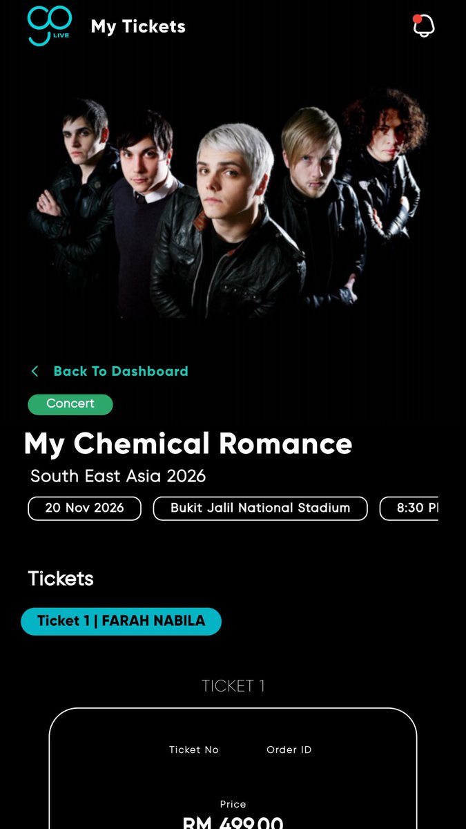 abeya__'s tweet photo. WTS 2 Tickets My Chemical Romance (KL)
📅 Day 2: 20 November 2026
📍 Zone C
🎟 Section 102, Row CC (Seats 12 &amp; 13)

Original price : RM1,195 (inc. tax)
Selling price : RM1,000 (can nego for serious buyers)

Reason for selling : Something came up in Nov and wont be able to make it https://t.co/DyZOZiIh3D