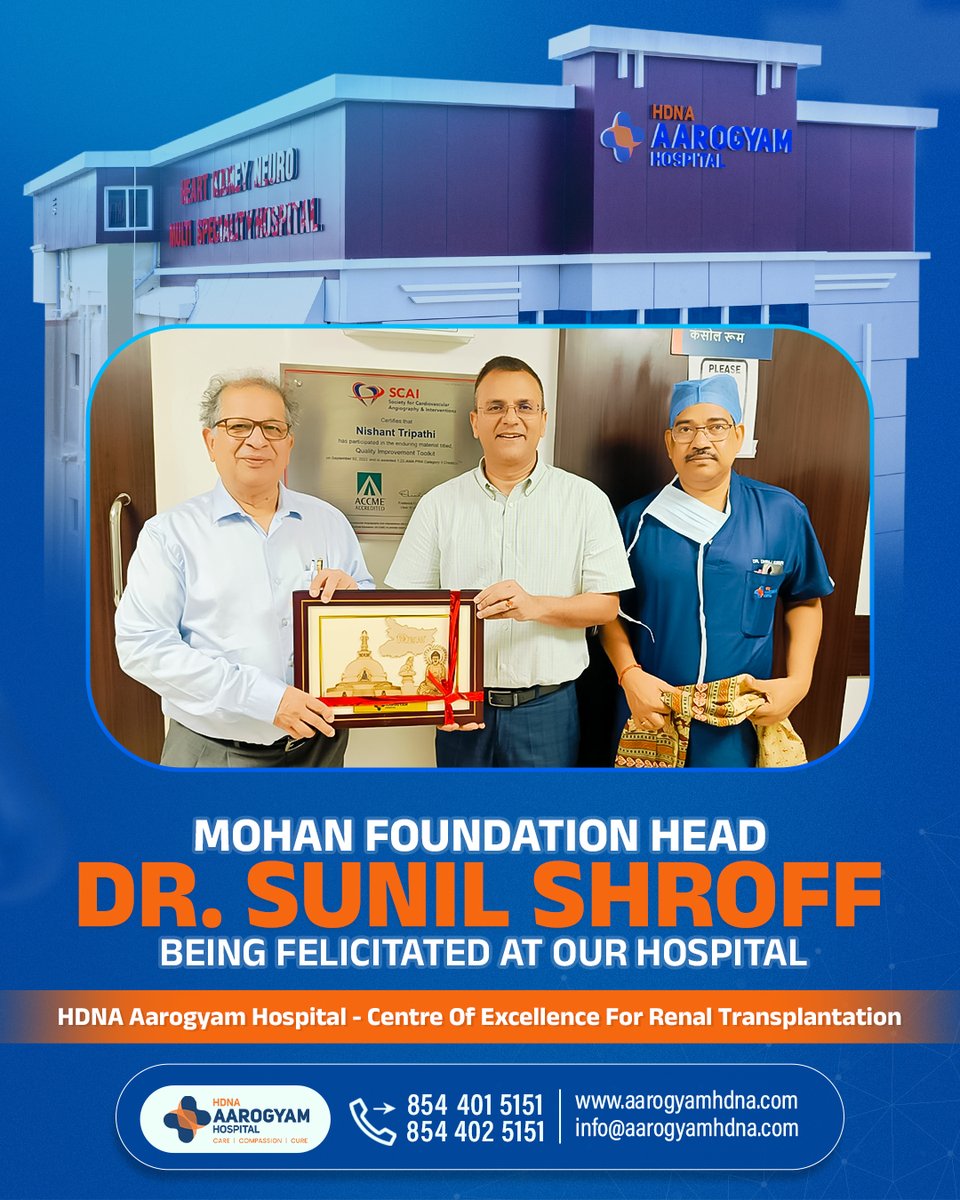 HDNAAarogyam's tweet photo. #HDNAAarogyamHospital was honored to welcome and felicitate #DrSunilShroff, Head of #MohanFoundation, during his esteemed visit to our hospital.
#CentreofExcellence for #RenalTransplantation.
#HDNAAarogyamHospital #HealthcareExcellence #RenalTransplantation #OrganDonation https://t.co/a5AHYB3GgN
