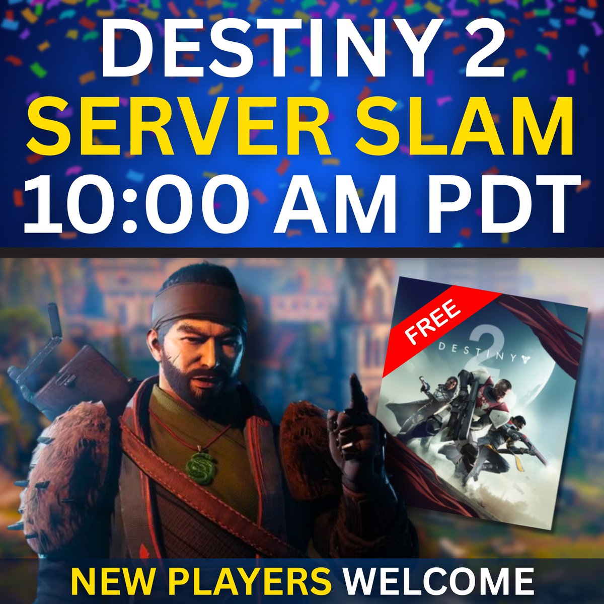 LUCKYY10P's tweet photo. BUNGIE DAY SERVER SLAM!

 10:00 AM PACIFIC TIME 

 LET'S PACK THE SERVERS! https://t.co/Rw88GyU3Dq
