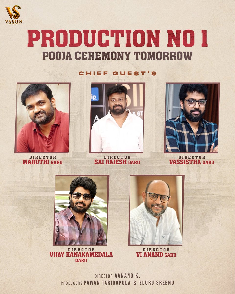 IamEluruSreenu's tweet photo. The auspicious launch of #VarishStudios Production No.1 is all set to take place with a grand Pooja Ceremony ❤️‍🔥

📍 Film Nagar Daiva Sannidhanam
🗓️ July 8
⏰ 8:00 AM onwards https://t.co/8i5t25wNOI
