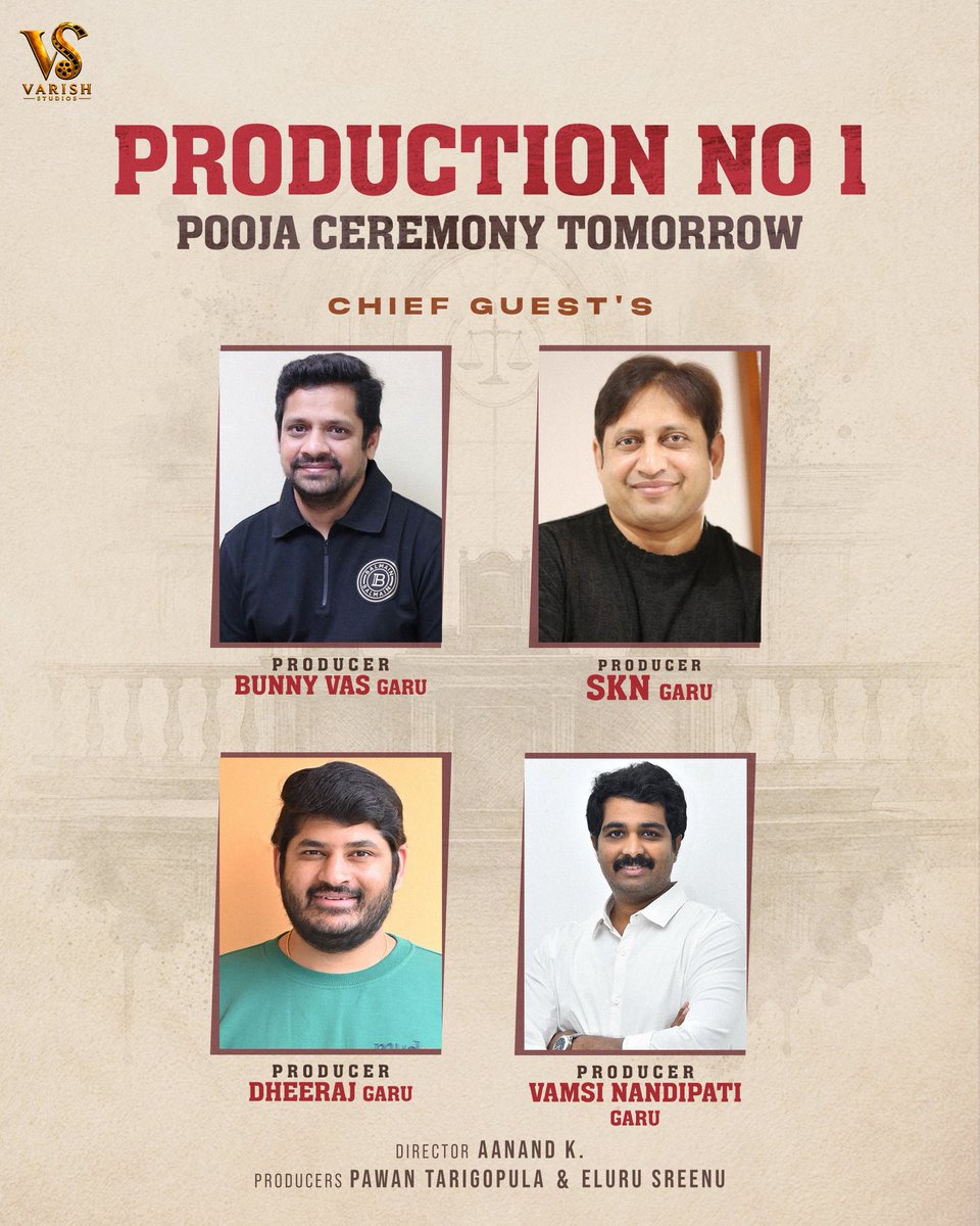 IamEluruSreenu's tweet photo. The auspicious launch of #VarishStudios Production No.1 is all set to take place with a grand Pooja Ceremony ❤️‍🔥

📍 Film Nagar Daiva Sannidhanam
🗓️ July 8
⏰ 8:00 AM onwards https://t.co/8i5t25wNOI