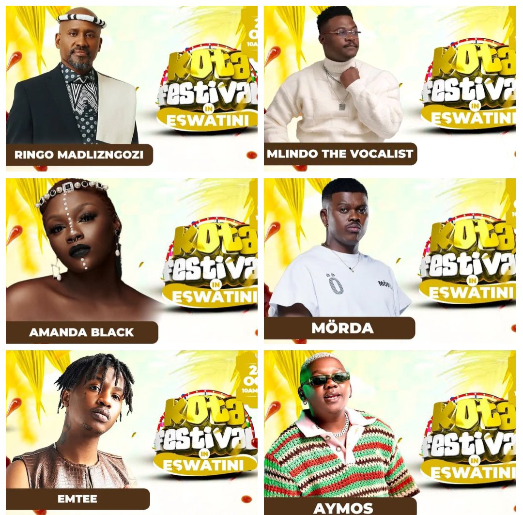 umhlangaswz's tweet photo. Eswatini Kota Festival 😋🍔🤤 
ARTIST REVEAL 🥳💃🏾🎉💥
Ringo Madlingozi 
Mlindo The Vocalist 
Amanda Black 
Mörda 
Emtee
Aymos
With picnic areas, a kids' section, music, and of course GOOD FOOD!!
🎟️ NB: Tickets will not be sold at the gate. Empty coolerbox allowed
#bunandzi https://t.co/LkPZjd2G5K