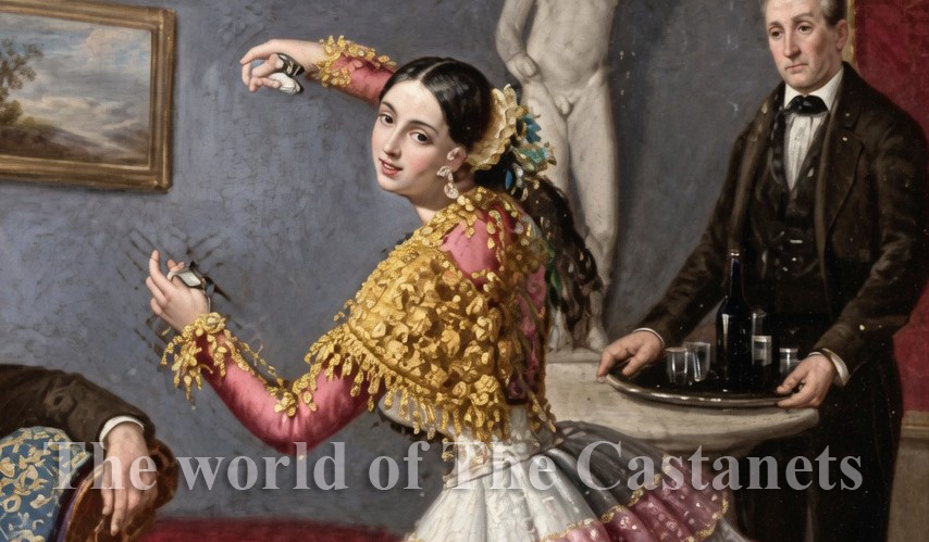 castanetsworld's tweet photo. La composición gira en torno a una bailarina que ejecuta un paso de danza española, mientras un guitarrista y una cantante acompañan la interpretación musical ante un reducido grupo de espectadores. 

https://t.co/zhTZa0umnW https://t.co/FckUumnyxl