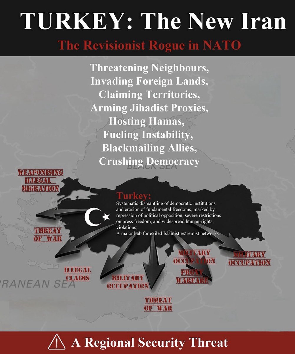ictinus_x's tweet photo. What is NATO’s purpose if it legitimises the very aggression it claims to deter?

How can it credibly defend Euro-Atlantic security while excusing an occupier of EU territory, embracing a revisionist state, and staying silent over an active threat of war against an EU member?

At a time when principles should matter most, NATO is undermining them-empowering an authoritarian regime with illegal imperial ambitions and weakening the very security order it claims to defend.

This is no longer an alliance of principle-just a military club that accommodates aggressors instead of confronting them.