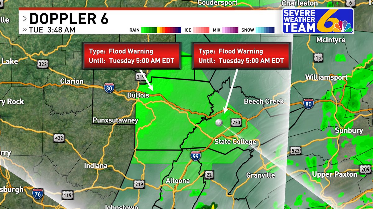 caitwesterholm's tweet photo. Flood Watches &amp; Warnings remain in effect this morning for the areas highlighted below. Be alert for ponding on roadways during the AM commute! Scattered showers &amp; storms remain in the forecast today. Join us on 6 News at Sunrise for all the details https://t.co/pTICvbQ7z2 https://t.co/7HFBTiAd5W