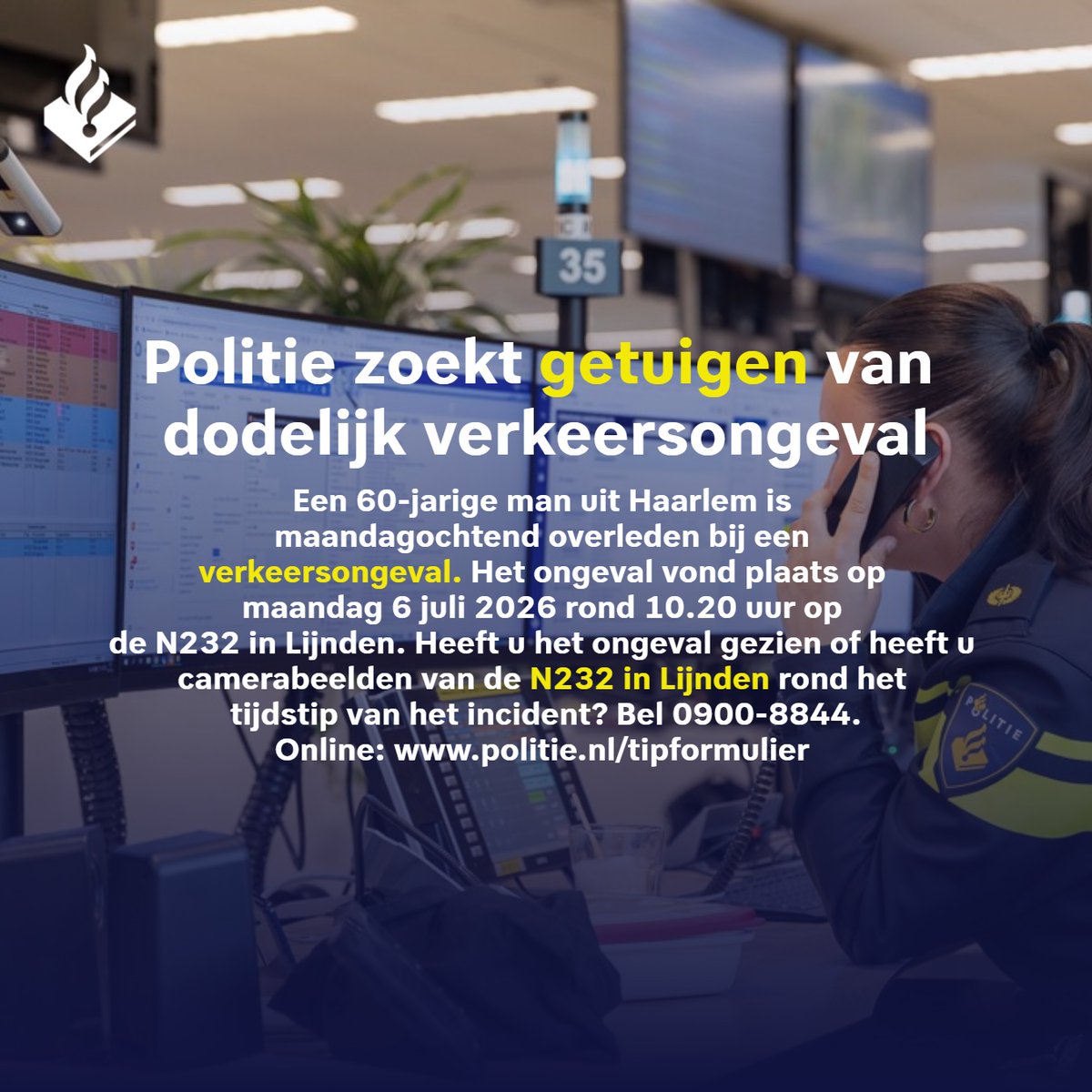 Man (60) overleden na ongeval op de N232 in Lijnden