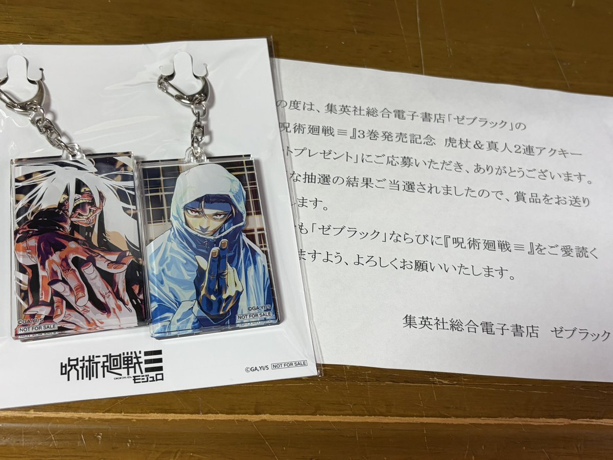 hawk2379's tweet photo. 集英社から何か届いてると思ったら、呪術廻戦のアクリルキーホルダー当選してた☺️ https://t.co/BcF1chwBf4