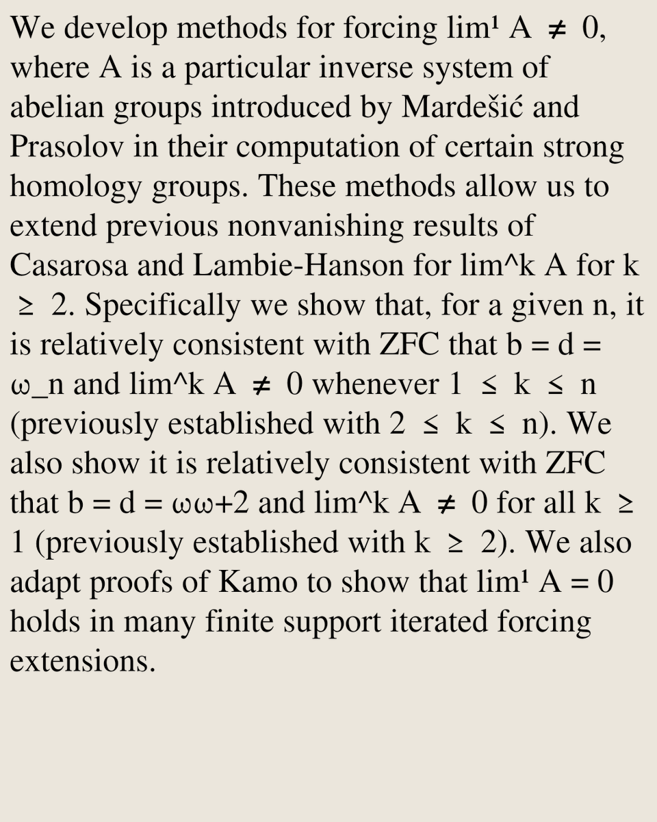 PRWT's tweet photo. Merging lim¹ A ≠ 0 with other nonvanishing constructions

Nathaniel Bannister, Justin Tatch Moore
https://t.co/gzMJwtzWiM [𝚖𝚊𝚝𝚑.𝙻𝙾 𝚖𝚊𝚝𝚑.𝙰𝚃] https://t.co/vR7dPfaN5K