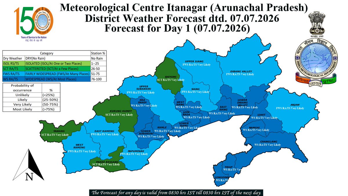 CenterItanagar's tweet photo. Warning, Forecast maps for Arunachal Pradesh on 07.07.2026 https://t.co/VmaGu8VO9Y
