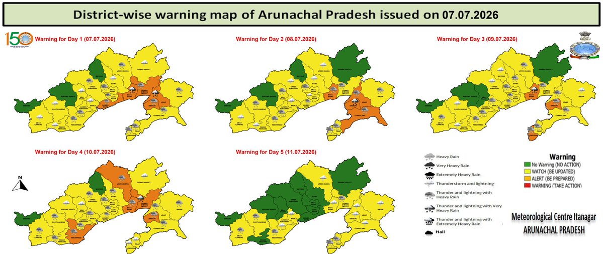 CenterItanagar's tweet photo. Warning, Forecast maps for Arunachal Pradesh on 07.07.2026 https://t.co/VmaGu8VO9Y