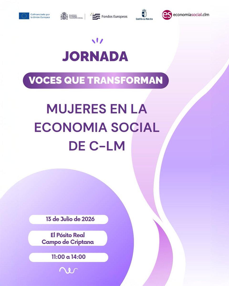 EconomSocialCLM's tweet photo. La Consejería de @EconomiaCLM organiza, el próximo lunes 13, la jornada #VocesqueTransforman: Mujeres en la #EconomíaSocial de #CLM", con la que colaboramos y os invitamos a asistir. 
🗓️13 de julio | 11 h
📍El Pósito Real #CampodeCriptana
📩SRC dgat.economiaempresasempleo@jccm.es https://t.co/6ka5RKVN2d