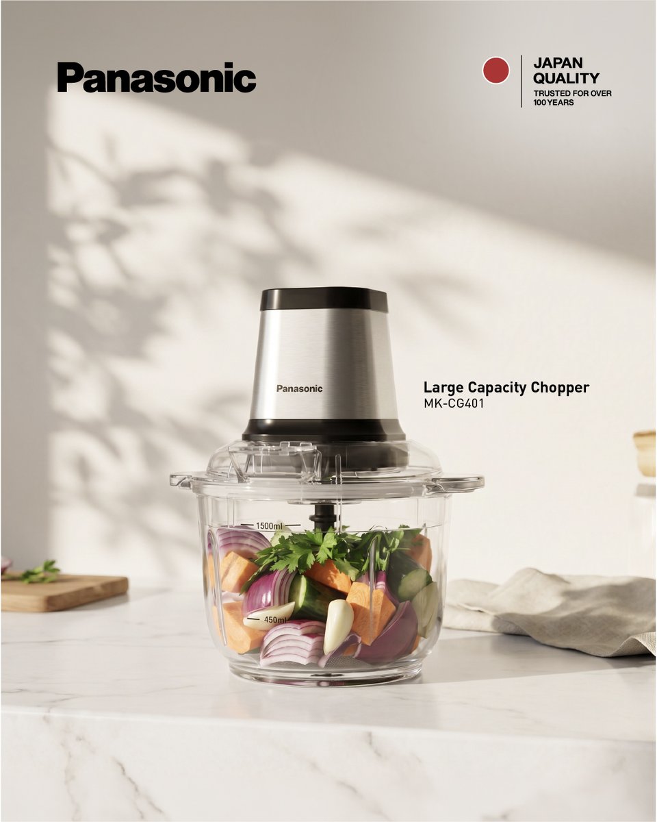 Panasonic_MEA's tweet photo. رفاهية في التفاصيل.
محضّر الطعام من باناسونيك MK-CG401 بوعاء زجاجي بسعة ٢ لتر، مقاوم للروائح والخدوش.

Luxury in the details.
Panasonic MK-CG401 Food Processor with a 2L glass bowl, resistant to odors and scratches.

#JapanQuality https://t.co/Eg5R5PiXSa