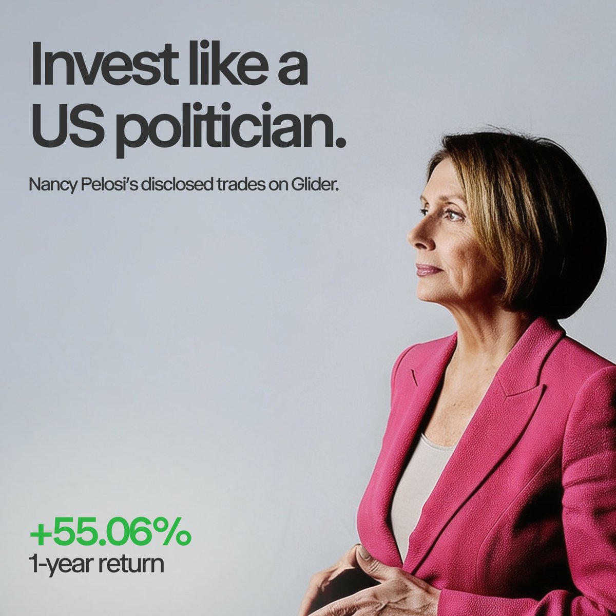 glider__'s tweet photo. By law, every trade a US politician makes is public.

Almost no one outside the US could ever act on that. Now you can.

The Nancy Pelosi Tracker is live on Glider, mirroring her publicly disclosed trades.

Open to anyone, anywhere.

Tap in ⤵️ https://t.co/0B3uxcgxYI
