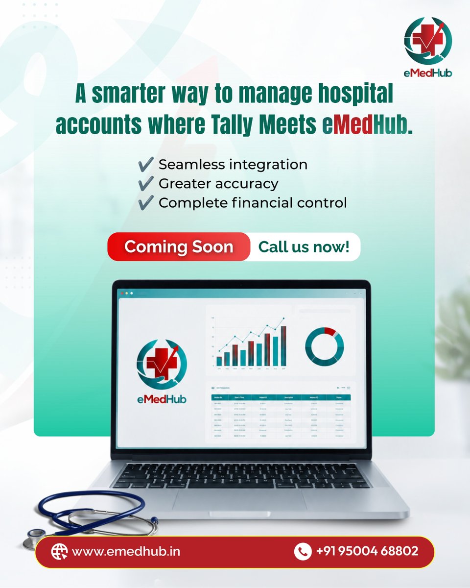 eMedHub1's tweet photo. π₯ Smarter hospital accounting starts here!
Tally + eMedHub = accuracy π& controlπ‘
No errorsβJust smart financeπ
πComing soon
π² Book Your Demo Now!
π https://t.co/sgLWmOmaJE
π +91 95004 68802
#healthtech #accountingsoftware #hospitalmanagement #automation #digitalhealth https://t.co/brji7rxE4q