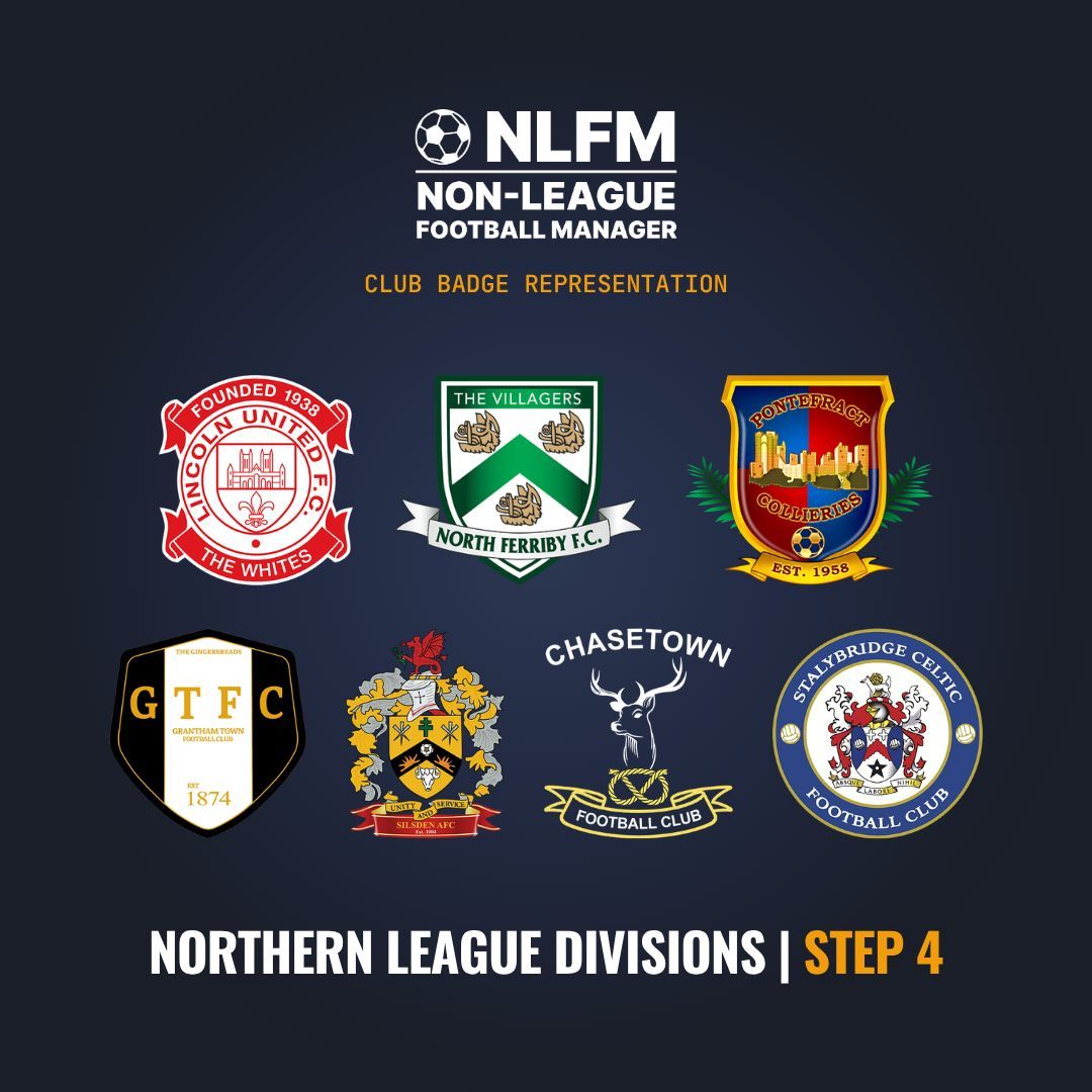 nlm_game's tweet photo. We're delighted to announce that seven more clubs across three Northern League divisions have granted permission for their official club badge to feature in #NonLeague Football Manager. 🫶 

Confirmed Club Badges: @ChasetownFC1954 @StalyCelticFC @LincolnUnited @north_ferribyfc @PonteCollsFC @SilsdenAFC @granthamtownfc 

Which Northern League club would you back to climb the pyramid? 👀