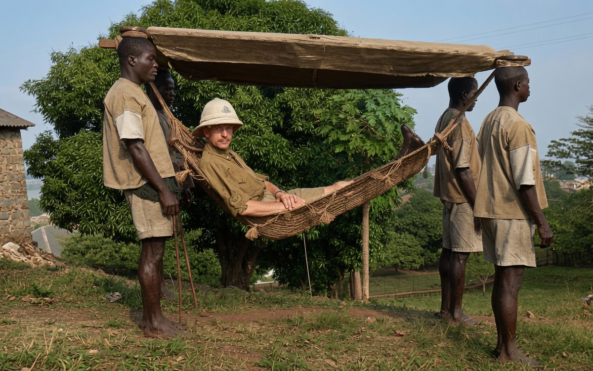 DaniMayakovski's tweet photo. Un oficial colonialista blanco del ejército británico, usa a esclavos negros como animales de carga para que le paseen por terrenos resbaladizos, usando pesas encima su cabeza para sostener la hamaca.

Sierra Leona, alrededor de 1920.

Incluso teniendo caballos a su disposición, los colonialistas insistían en ser cargados por africanos locales, para humillarles y recordarles el sometimiento del poder colonial.

Así es como Occidente repartió la "civilización" y la "democracia" al mundo.