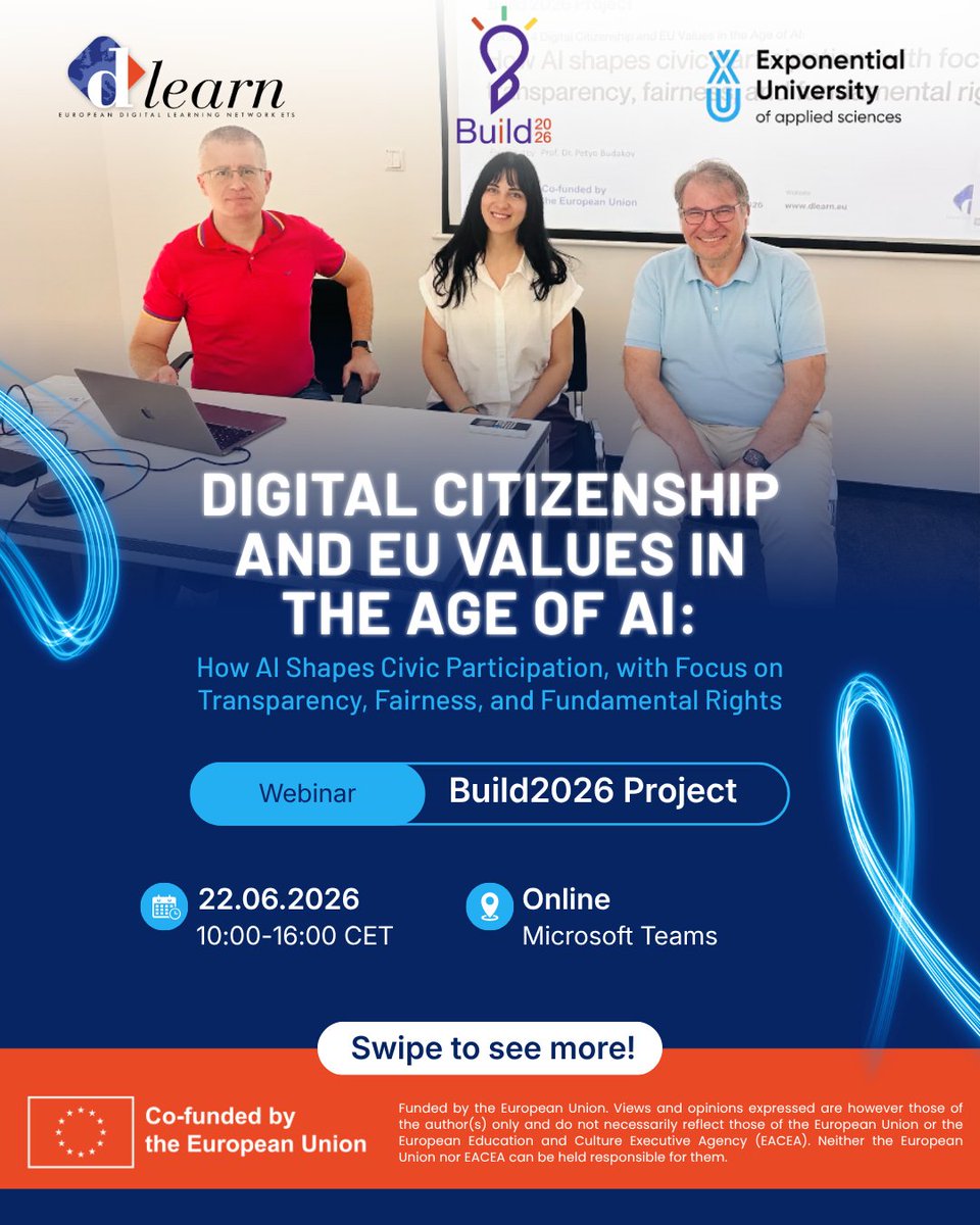 dlearneu's tweet photo. What an extraordinary webinar!
#DigitalCitizenship #ArtificialIntelligence #AI #ResponsibleAI #EUValues #DigitalEducation #HigherEducation #DigitalSkills #AIEthics #Transparency #Fairness #FundamentalRights #CivicParticipation #Innovation #Education #LifelongLearning #Erasmus https://t.co/RU9t9PbWpG