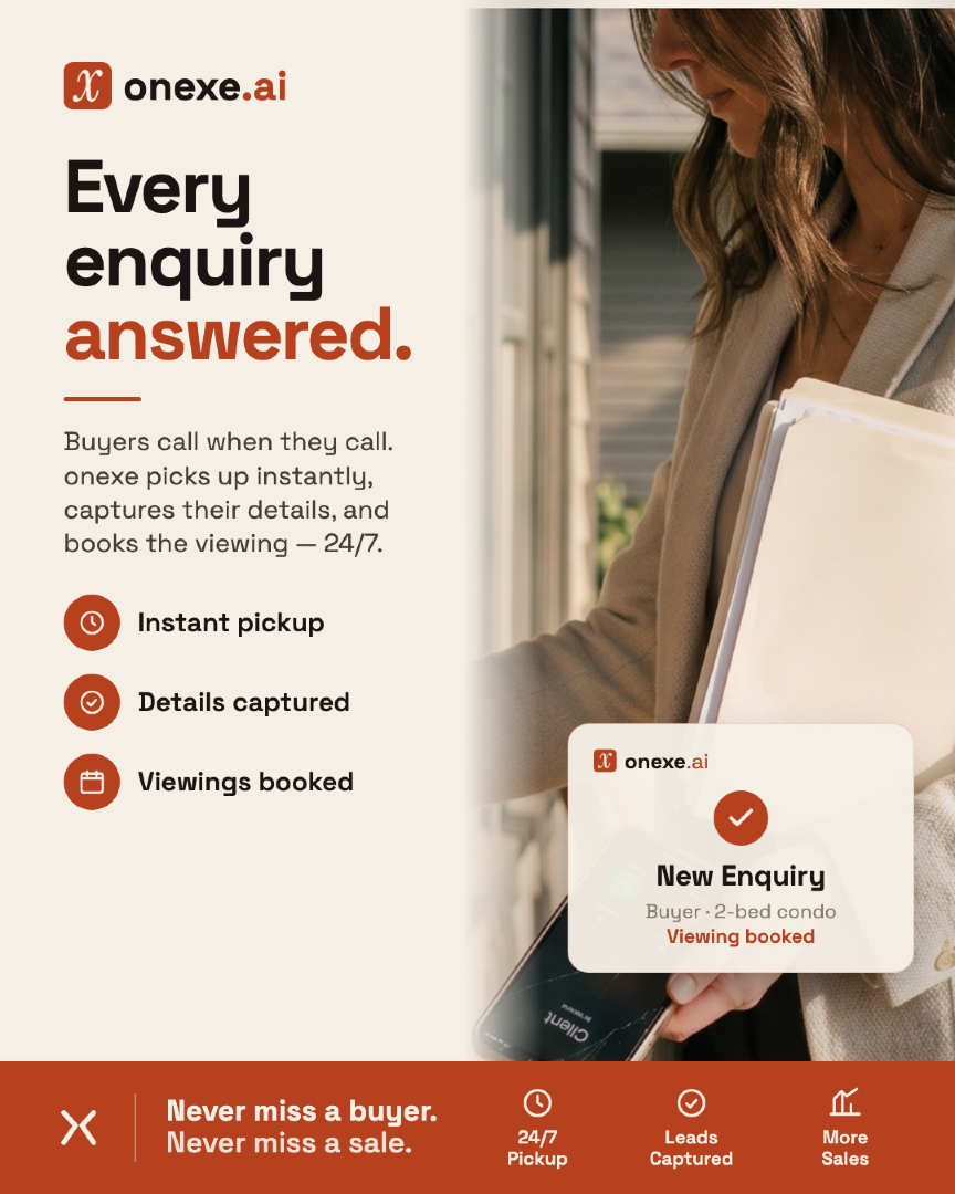 OnexeAi's tweet photo. Buyers don't leave voicemails. They call the next agent on the next sign.
onexe answers in your name.

#realtor #realestateagent #realtorlife #realestate #realestatemarketing #smallbusinessowner #leadgeneration #missedcalls #aireceptionist #realestatetips https://t.co/vfPCUaroK6