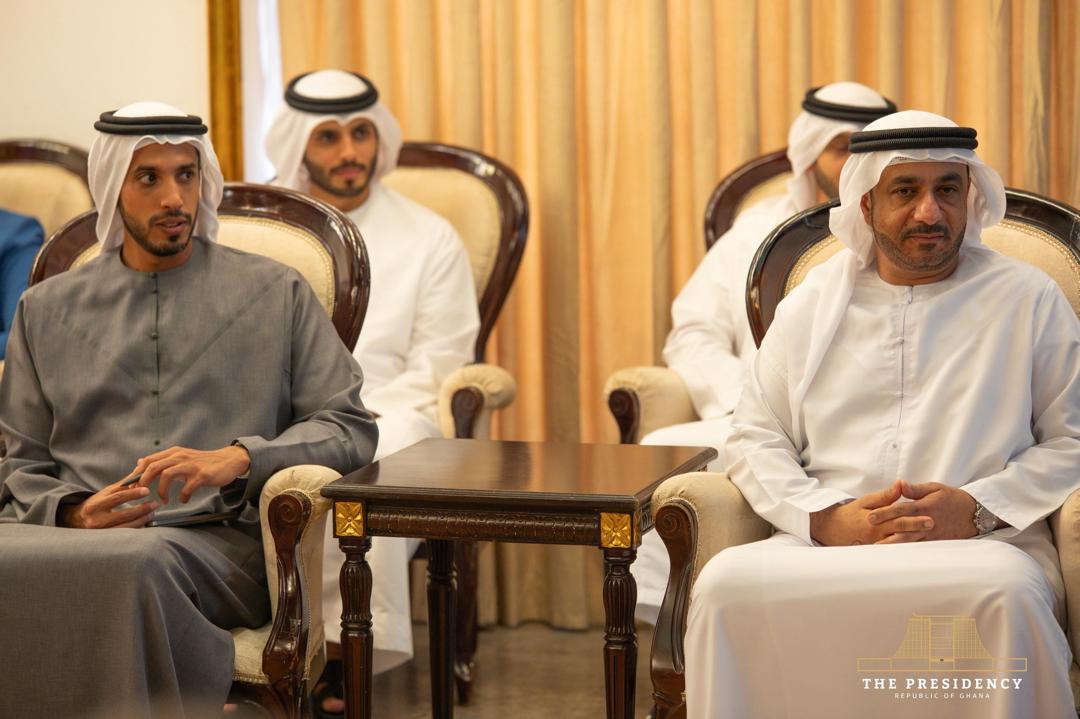 JoyNewsOnTV's tweet photo. President John  Mahama on Monday welcomed a high-level delegation from the United Arab Emirates, led by HH Sheikh Abdullah bin Zayed Al Nahyan, Minister of State in the UAE Ministry of Foreign Affairs.

The visit is aimed at exploring investment opportunities in Ghana's energy sector while strengthening the longstanding bilateral ties and cooperation between Ghana and the UAE.