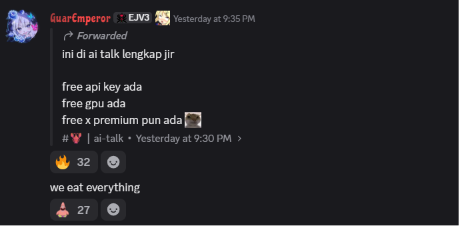 OxbfnoHome's tweet photo. hanya di @emperorjournal_ yang bisa kayak gini  

jika lu gabung di dcnya bg gee, semua tools diberikan gratis semua,tidak ada sepersen pun member yang membayar apapun itu,sistemnya purge setiap bulan,cukup dengan lu aktif disana,sering bantu orang lain dan tidak rasis,lu tidak akan di kick

disana banyak hal yang gratis,dan jika lu udh gabung disana gak ada alasan apapun untuk mulai build agent lu,tanyakan apapun disana,pasti banyak yang akan nolong lu

jujur gw baru nemu grup ini beda dari yang lain, kebanyakan grup dibikin tujuannya untuk mendapatkan keuntungan pribadi se olah" peduli sama lu dan di iming" cepet kaya

di EJ 100% berbeda dari yang lain, disana tempatnya untuk make money,belajar dan mendapatkan banyak teman, lu di ajarkan cara mendapatkan alpha bukan untuk mendapatkan alpha secara instan 

thanks buat bg ge & staff yang terus build EJ,senang rasanya bisa jadi bagian dari kalian