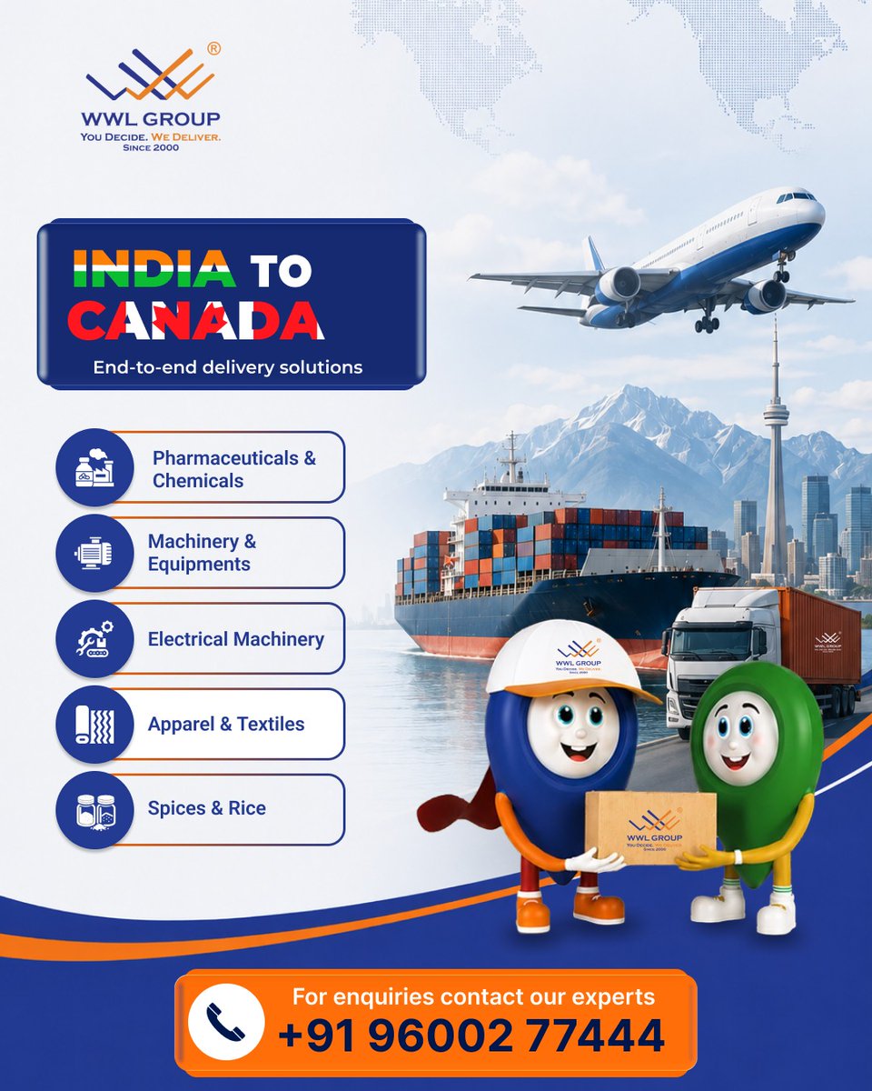 WWL_Group's tweet photo. End-to-End Delivery Solutions From India to Canada.
For enquiries: https://t.co/rGPVAc4aIT
Contact: +91 96002 73444
#WWLGroup #YouDecideWeDeliver #FreightForwarding #AirExport #SeaExport https://t.co/QN1YDuOvR9