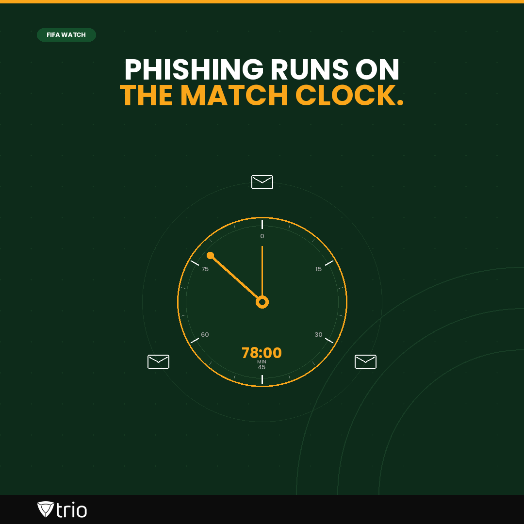 triosoftinc's tweet photo. The phishing email landed at the 78th minute.
Score tied. Every eye on the pitch.
The timing isn't luck.
Attackers know exactly when attention splits.
Trio MDM logs what the distraction lets through:
https://t.co/fTM4sl5yHD
#FIFA2026 #MDM #CyberSecurity #ITAdmin https://t.co/Micoxl77eJ