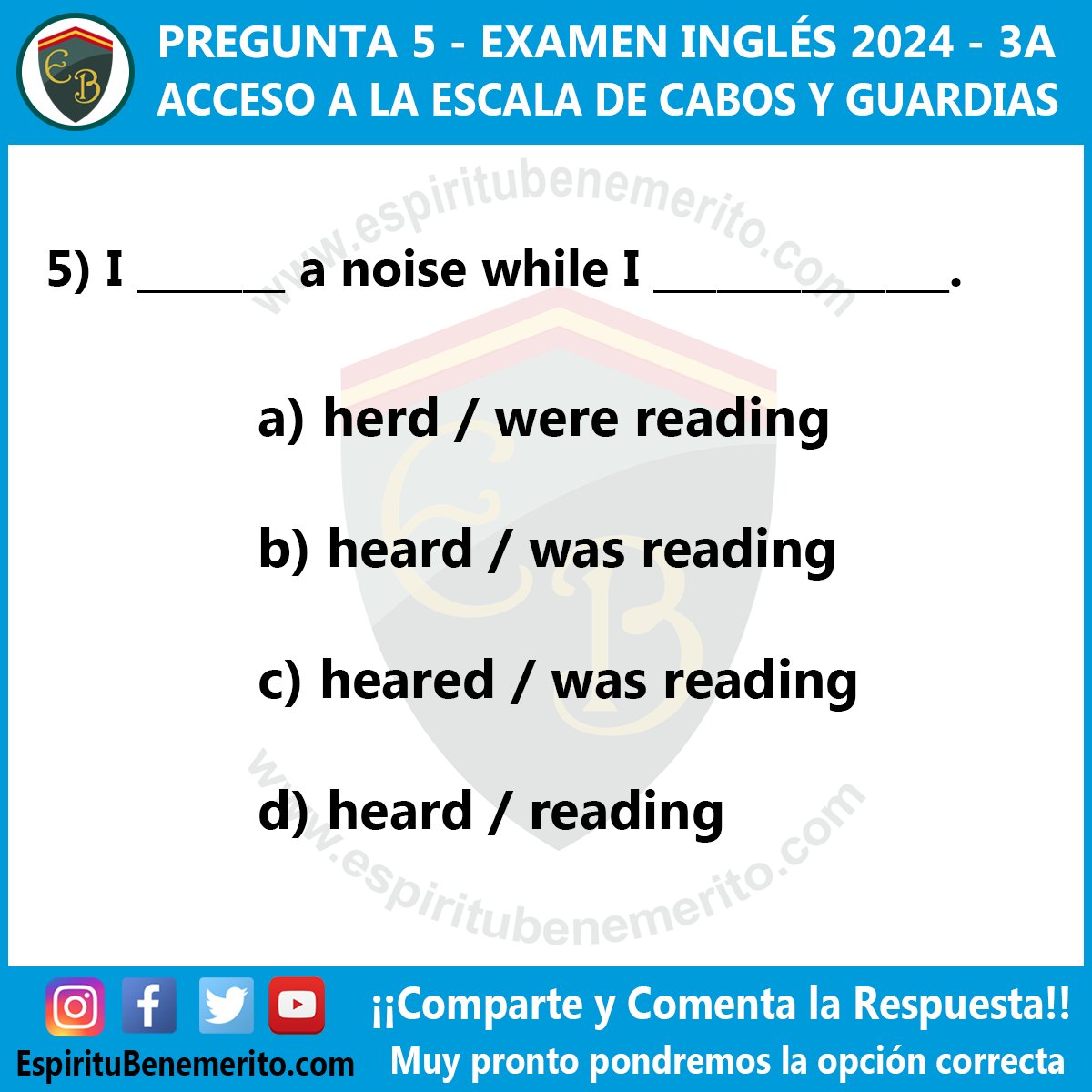 Esp_Benemerito's tweet photo. Buenos días 🙋🏻‍♂️Comenzamos el martes con un ejercicio de inglés 🇺🇸
Vamos a por el último esfuerzo 👮🏻‍♀️💚👮🏻‍♂️💪🏼
A por los 2️⃣ 0️⃣ puntos que te llevarán a Baeza 😉

https://t.co/iMrS4i9JdP 

#EspirituBenemerito #guardiacivil #ingresogc #oposicionguardiacivil #aporla132 https://t.co/2hqgVrovGf