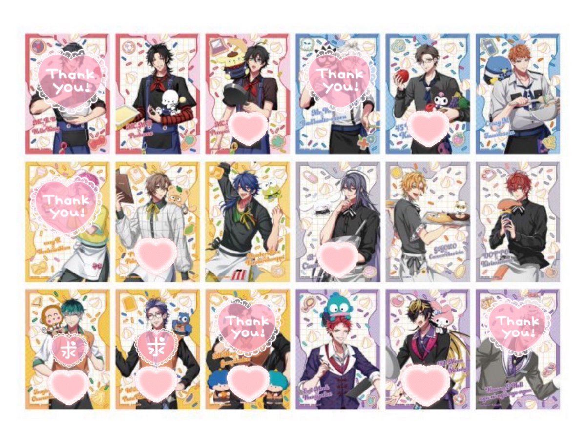 siyuturu's tweet photo. 【譲渡/交換/仮約束】ヒプノシスマイク ヒプマイ サンリオ ブロマイド

譲→10セット分、🩷スタンプは排出分-1
二郎/三郎/銃兎/理鶯/幻太郎/帝統/寂雷/一二三/独歩/空却/十四

求→156/点+送料 or 簓 or 盧笙

・譲渡の際、一部キャラは同数任意のお迎え可能な方優先

お気軽にお声掛けください。 https://t.co/7v3baGDg93