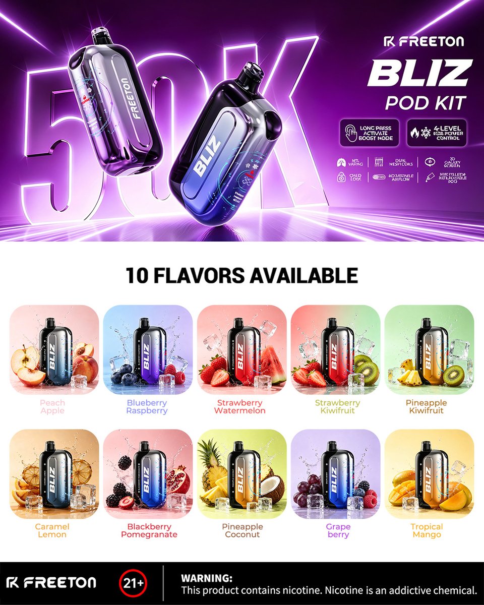 Freetonofficial's tweet photo. 50K puffs. 10 flavors. One choice to make.
Sweet, icy, fruity—or somewhere in between?
Which flavor are you picking first?
Drop your favorite below.
https://t.co/C4l4zdy0us
Warning: This product contains nicotine. Nicotine is an addictive chemical.
#freeton #vape #newvape https://t.co/2Rbjqd9JSL