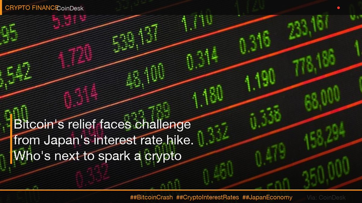 JennyD229's tweet photo. 🚨 Bitcoin's relief faces challenge from Japan's interest rate hike. Who's next to spark a crypto crash?

Japan just raised interest rates, threatening Bitcoin's recent gains. Wi...

Japan's interest rate hike is the first in over 2 years and could lead to a global crypto sell-off. Bitcoin's price has already taken a hit, falling 3% in the past 24 hours. Will other central banks follow suit and send the crypto market into a tailspin?

##BitcoinCrash ##CryptoInterestRates ##JapanEconomy