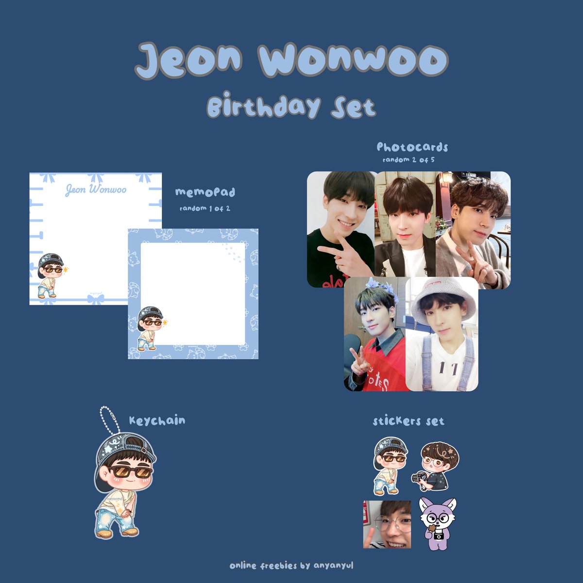 anyanyul's tweet photo. 𐙚 jeon wonwoo birthday freebies 𐙚

‼️STRICTLY DO NOT SELL THE FREEBIES
‼️ LIMITED QUANTITY

꩜ 1 person = 1 claim
꩜ must tag anyanyul on x
꩜ gform link will be shared on july 17th at 3:00 pm WIB
꩜ i'll set Rp. 1.707 [non refundable]

more details on pic https://t.co/41Zx8AGJn5