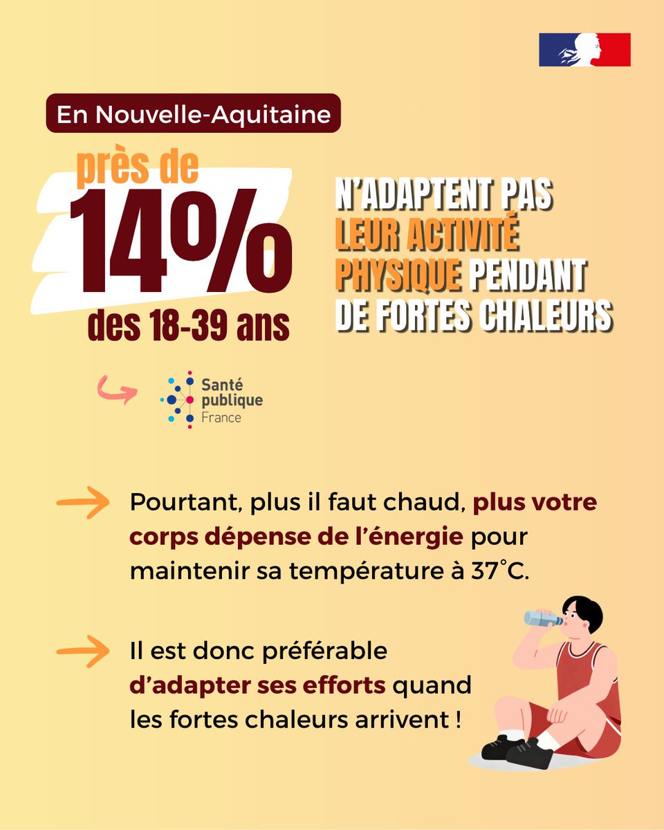 ARS_NAquit's tweet photo. #Canicule ☀️ | Adapter son activité physique en cas de fortes chaleurs : un réflexe essentiel pour limiter les risques. Pourtant, ce n’est pas le cas pour tout le monde ! ⤵ https://t.co/G99DWkuO86