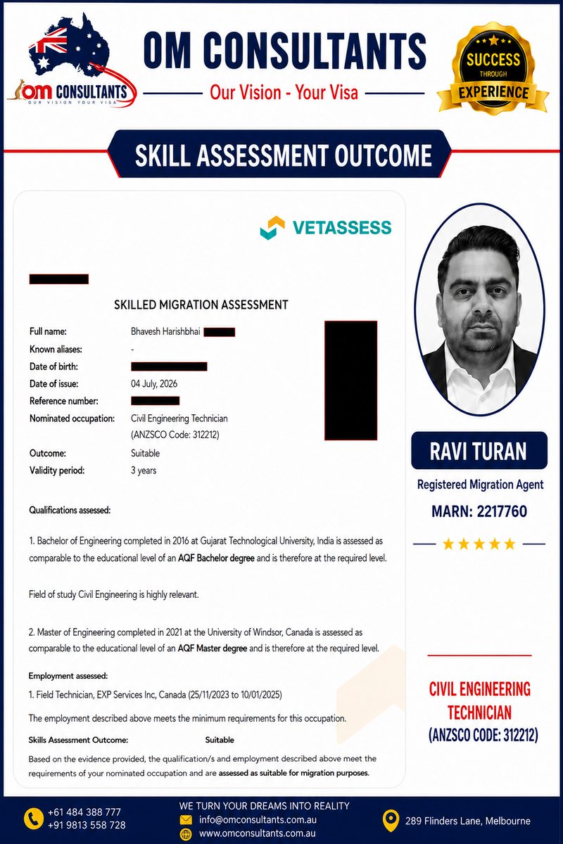 ConsultantsOm's tweet photo. Congratulations 🎉🎉 to our client from Gujarat on getting positive skill assessment on his Canadian work experience.
M:- +61484388777
E:- info@omconsultants.com.au

#trulyglobal
#ourvisionyourvisa https://t.co/MUAoOu94LY