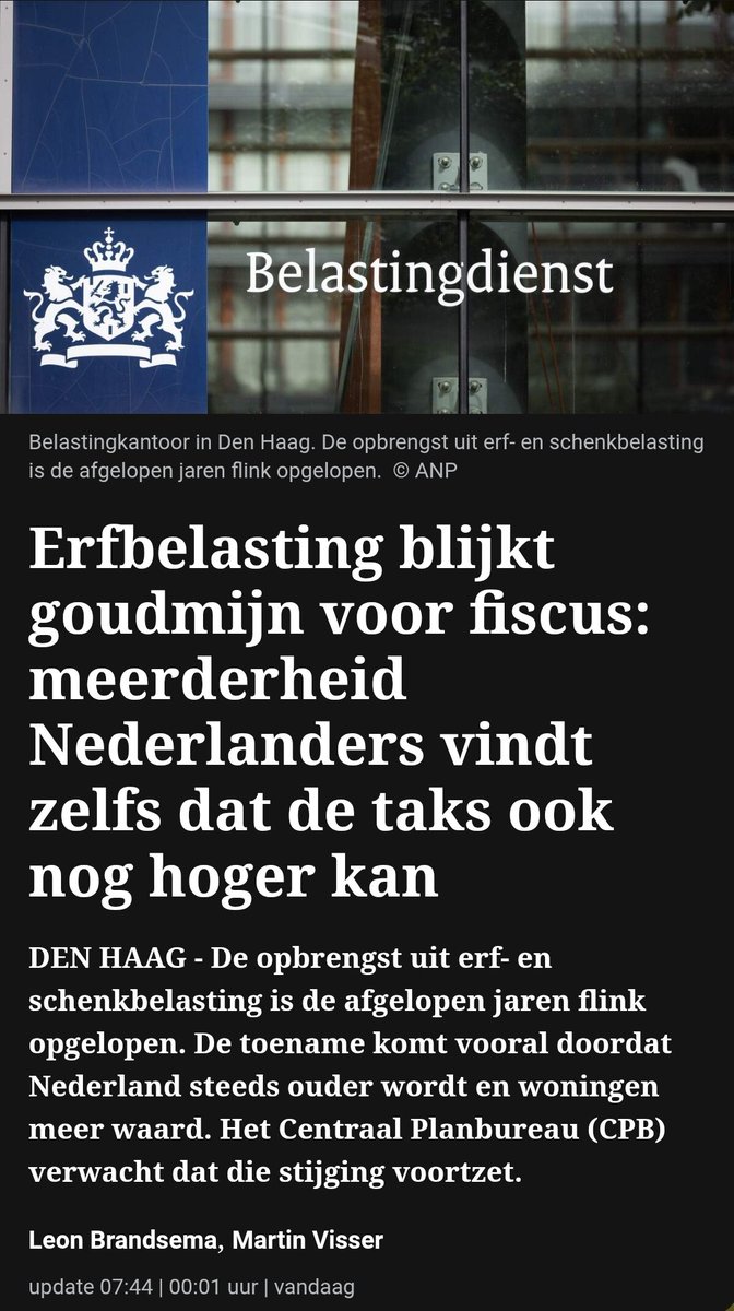 nickynicky78's tweet photo. Dat de overheid flink casht met #erfbelasting is een ding dat zeker is... daarom wordt het ook niet afgeschaft!
Dat de meerderheid van de Nederlanders vindt dat de #erfbelasting nog hoger kan,  geloof ik niks van.
Niemand geeft z'n zuurverdiende geld graag weg aan de #fiscus! 🤨 https://t.co/8bv8ekNlgA
