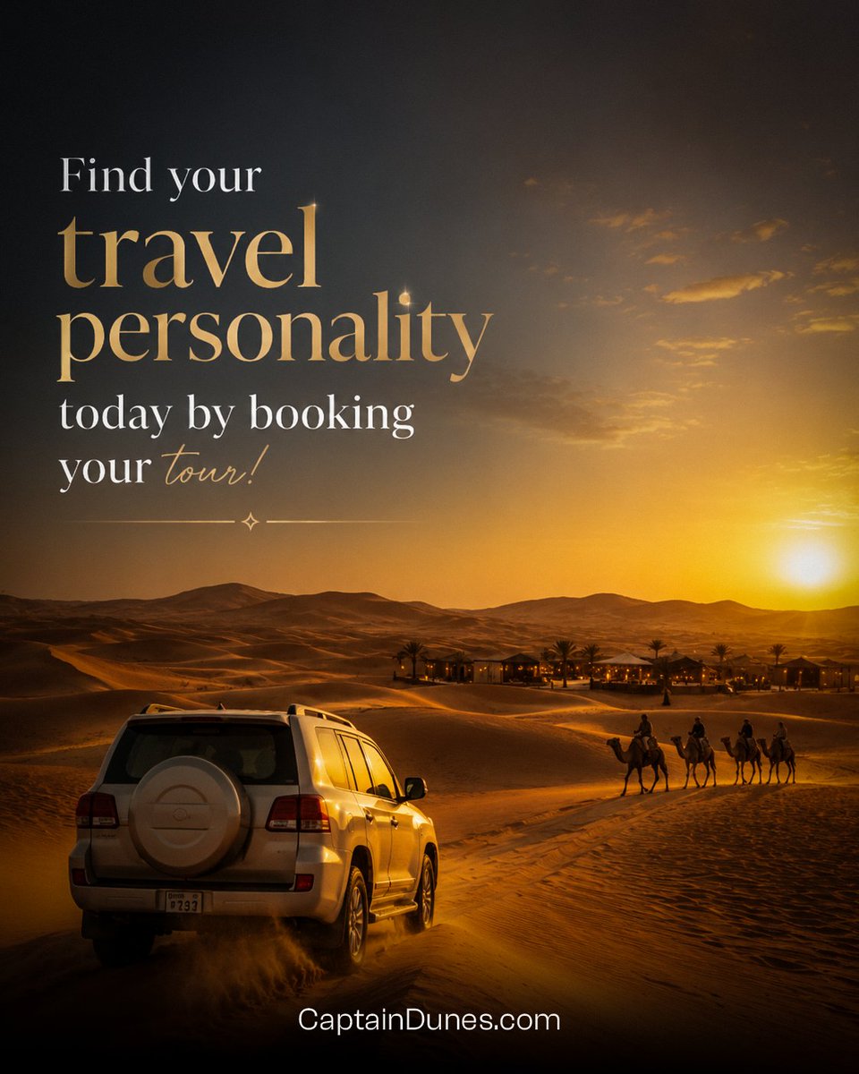 CaptainDunes_'s tweet photo. Glide over Dubai's skyline, cruise the Marina, ride camels across the golden dunes, or dune bash in a 4x4, everyone has their own Dubai personality. Find yours today! 
Start Your Adventure Today: https://t.co/smvAanCFJj
#DubaiAdventures #DesertVibes #UAETravel #LuxuryExperience https://t.co/KHPnnn7RO4