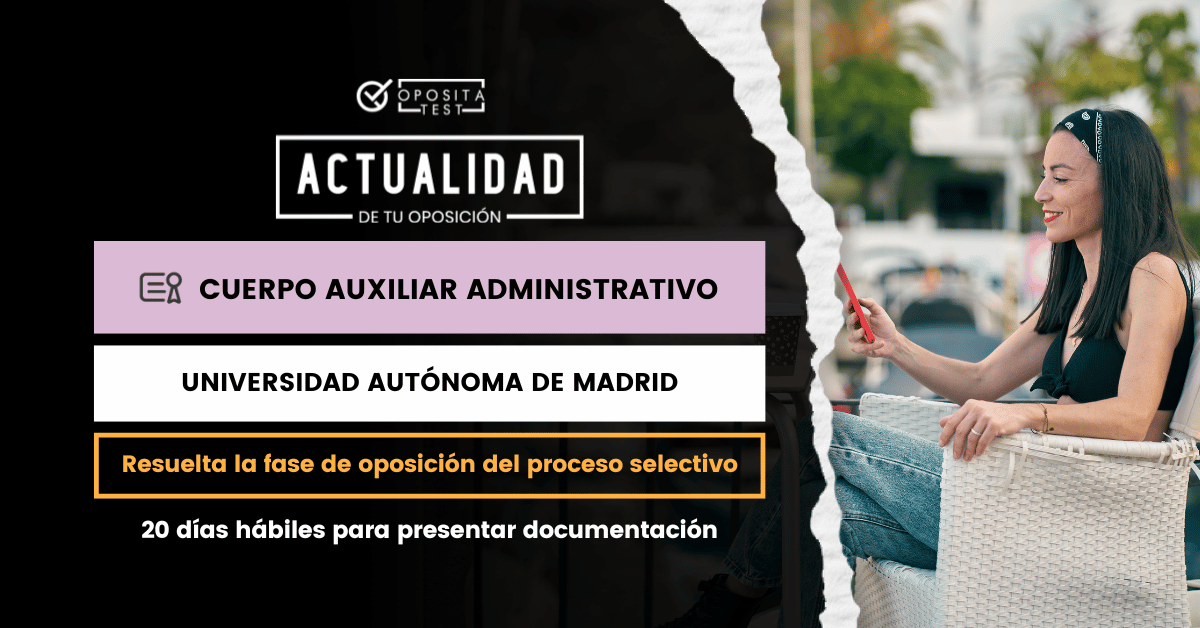 Opositatest's tweet photo. 🔴Cuerpo Auxiliar de la UAM🔴

✔️Se ha resuelto la fase de oposición del proceso selectivo

📩Hay un plazo de 20 días hábiles para presentar documentación

Todos los detalles ➡️ https://t.co/R79156kOA9 https://t.co/9JDW0NxIPh