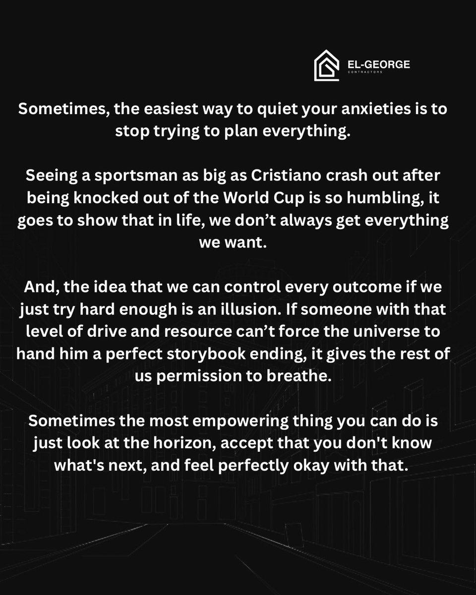 ElGeorgeBuilds's tweet photo. The hardest variable to manage in life? The illusion that we can control every outcome.
We absolutely cannot.

Top of the morning to you. https://t.co/TgUEe3zwn8