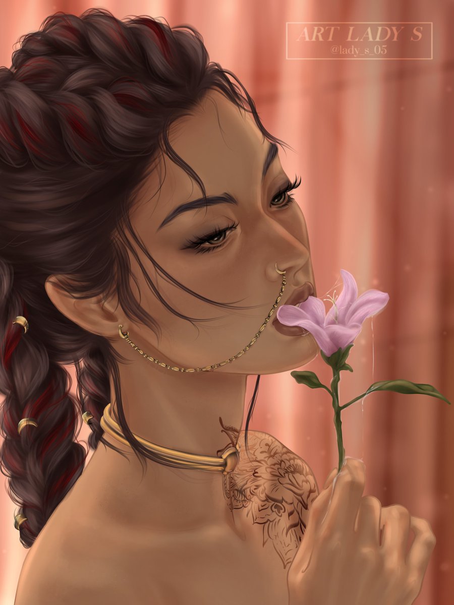 lady_s_05_'s tweet photo. Me sentí muy hmmm "inspirada" con el final de la última personalizada, así que hice un dibujo de Ishani y... una bonita flor ¿Que más va a ser? 
Ay pobre mi Ishani, tiene calor, hasta la flor esta sudando... Cof cof.
#ADOMASpoilers @Reah_Ofi https://t.co/EA9nzzokLw