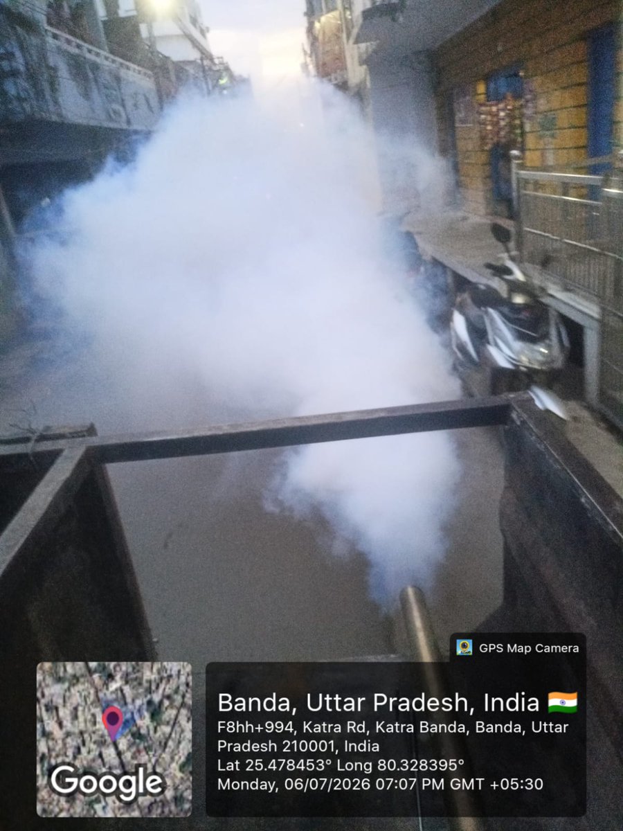 BandaNpp's tweet photo. संचारी रोग नियंत्रण अभियान के अंतर्गत दिनांक 06.07.2026 को नगर पालिका परिषद्, बाँदा द्वारा वार्ड-11 मर्दननाका, वार्ड-12 कटरा पश्चिम, वार्ड-23 कटरा पूर्वी एवं वार्ड-25 मर्दननाका में फॉगिंग कराई गयी!
@NagarVikas_UP https://t.co/9yfnFXcyy7