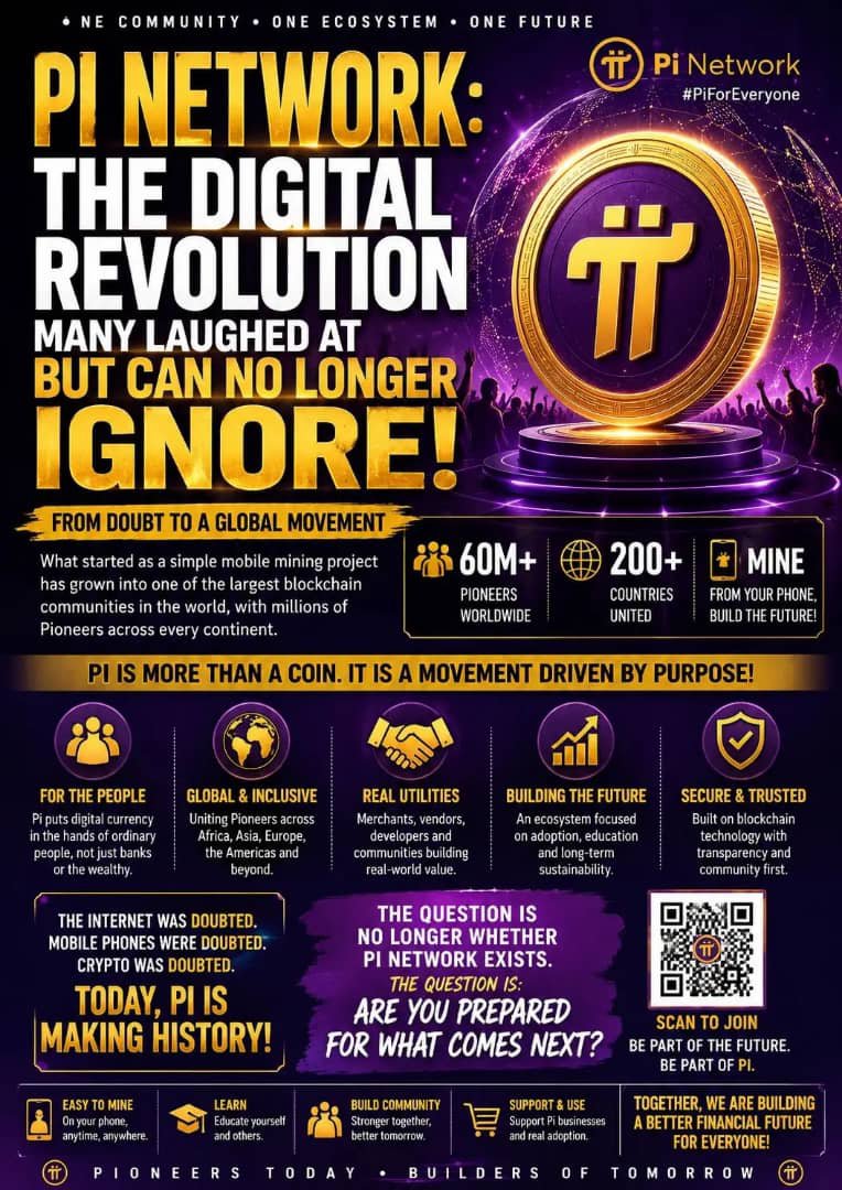 sundaypeter8110's tweet photo. PI NETWORK: THE DIGITAL REVOLUTION MANY LAUGHED AT BUT CAN NO LONGER IGNORE                                                                     

For years, millions of people around the world were told that Pi Network was impossible. Critics called it a dream, a fantasy, and even a scam because users could mine Pi on their phones without expensive equipment.

Yet despite the criticism, the community continued to grow.

Today, Pi Network stands as one of the largest blockchain communities in the world, with tens of millions of engaged pioneers spread across every continent. What started as a simple mobile mining project has evolved into a global ecosystem of merchants, developers, entrepreneurs, and everyday users seeking a more inclusive financial future.

What makes Pi unique is not merely its technology but its vision. Pi was designed to place digital currency into the hands of ordinary people rather than limiting access to large institutions and wealthy investors. This approach has allowed millions to participate in the digital economy who otherwise might have been left behind.

Across Africa, Asia, Europe, North and South America, pioneers are building communities, educating merchants, developing applications, and preparing for a future where digital transactions become increasingly integrated into daily life.

The Pi movement is not just about a coin. It is about creating an ecosystem driven by utility, adoption, and real-world participation. Every merchant onboarded, every application developed, and every pioneer educated contributes to the foundation of that vision.

History has shown that transformative innovations are often dismissed before they are understood. The internet was doubted. Mobile phones were doubted. Cryptocurrencies were doubted. Today, many are beginning to ask whether Pi Network could become another chapter in that story.

Whether one is a pioneer, merchant, vendor, or observer, one fact remains clear: Pi Network has grown far beyond an idea. It has become a global movement powered by millions of people who believe that the future of finance should be accessible to everyone.

The question is no longer whether Pi Network exists.

The question is: Are you prepared for what comes next? 💚❤📌🤛

💜 ONE COMMUNITY • ONE ECOSYSTEM • ONE FUTURE 💜

🔥 THEY LAUGHED AT PI. NOW THE WORLD IS WATCHING. 🔥