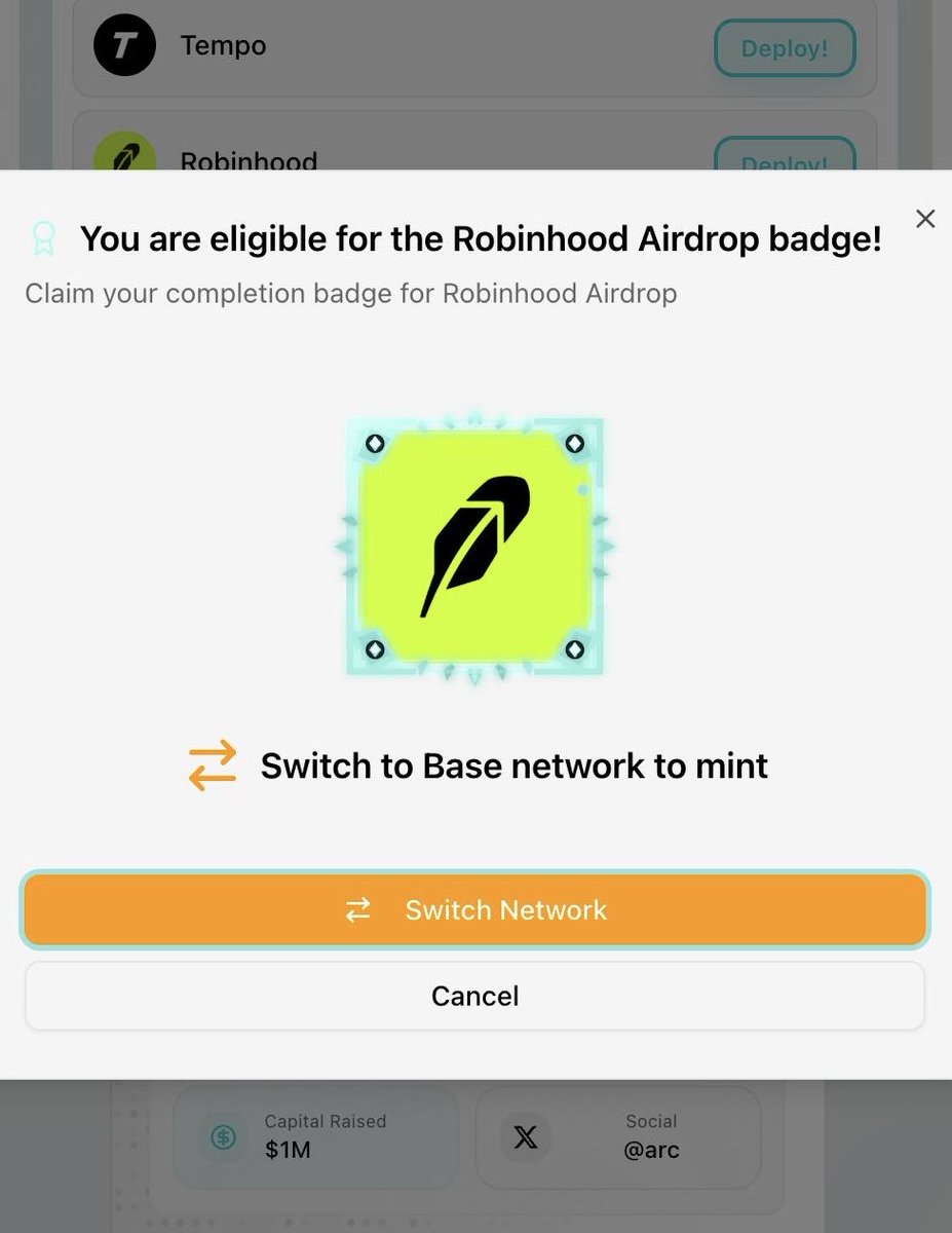 asedd72's tweet photo. ROBINHOOD ( FULL) GUIDE 🪂

📊 $5.77B Raised! || Mainnet Phase 

⭢ Qualify yourself for the potential biggest airdrop of 2026 

🔗 FULL airdrop guide live on: https://t.co/Xw6DFroNTQ 

   > go to: https://t.co/myChOoROrf and bridge to Robinhood

   > deploy 5+ contracts in ONE-click: https://t.co/3dWMm0Ycoe

   > join waitlist Arcus: https://t.co/6SS3z85Tuz

   > swap / add liquidity on Robinhood using Uniswap: https://t.co/CHxMUUpnLp

   > deposit to morpho vault: https://t.co/uKgGRUBqkM

🎁 bonus: complete the guide on https://t.co/Xw6DFroNTQ to claim Robinhood Badge!
