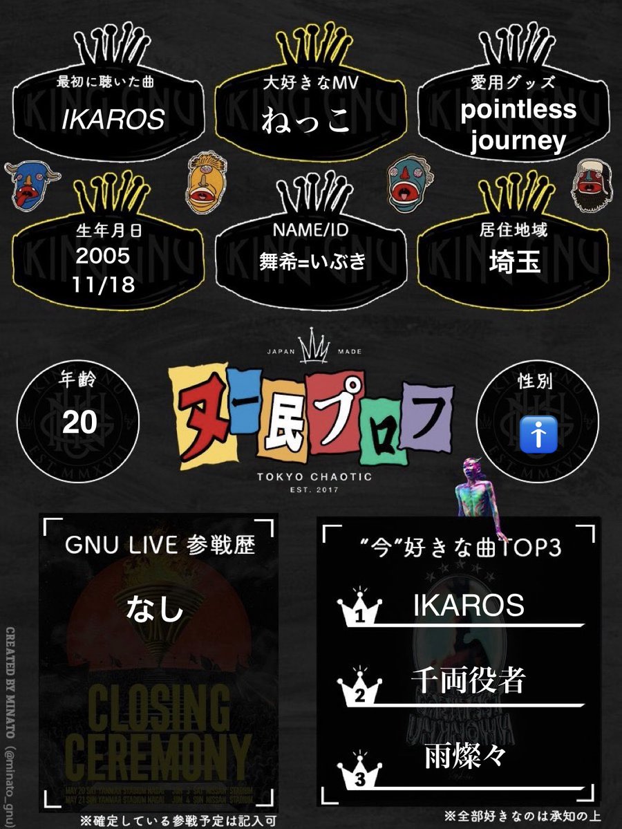 ibuki1118ee's tweet photo. 初🏷️Tag
05/🚹/埼玉県民
IKAROSからハマりkingGnuを好きな方と喋ったり交流したいと思いはじめました！
ART見ていただけると嬉しいです↓
 #kingGnu
 #常田大希 https://t.co/nZvqI2BD9h